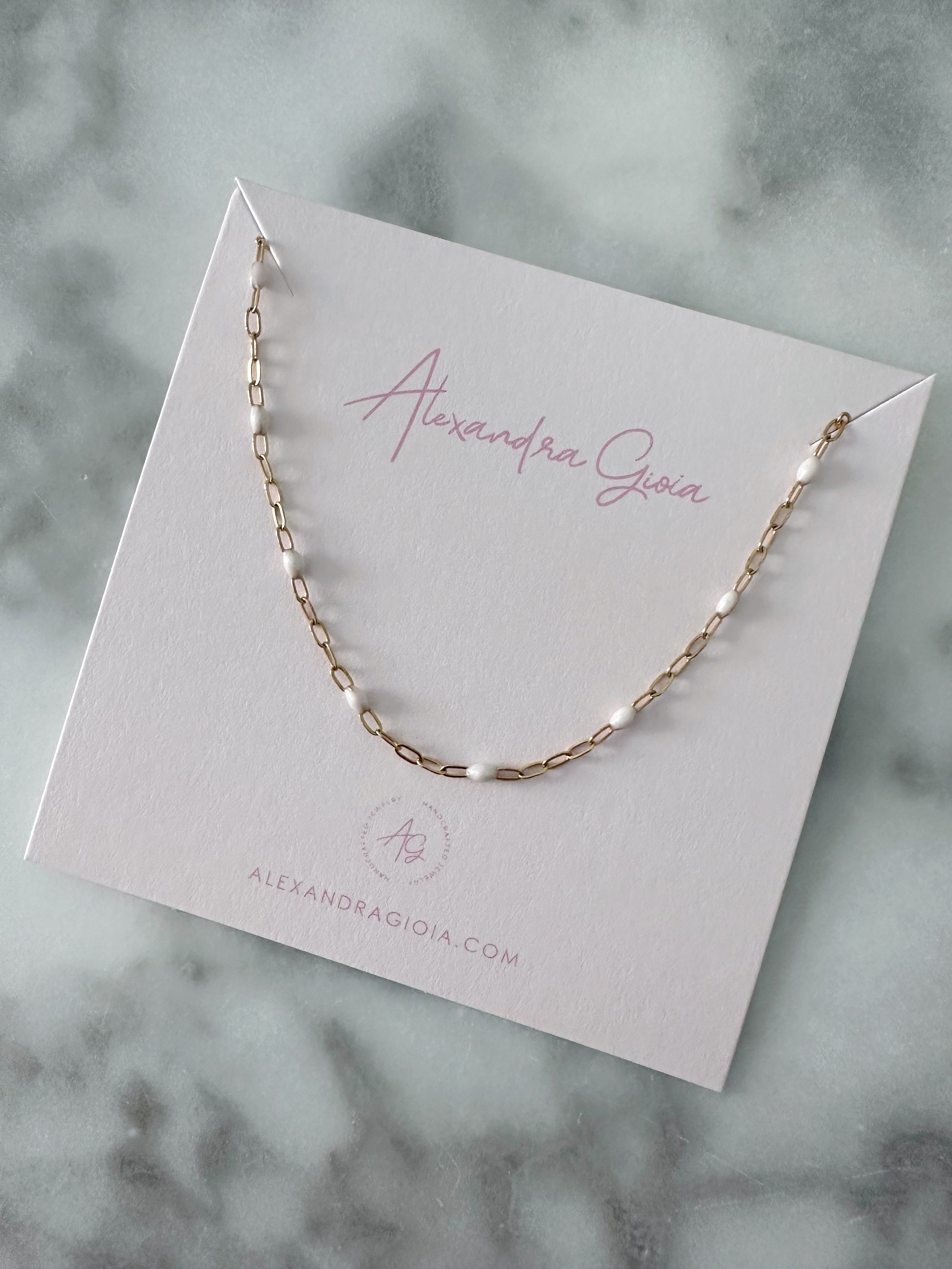 Gold Filled Enamel Necklace (White)