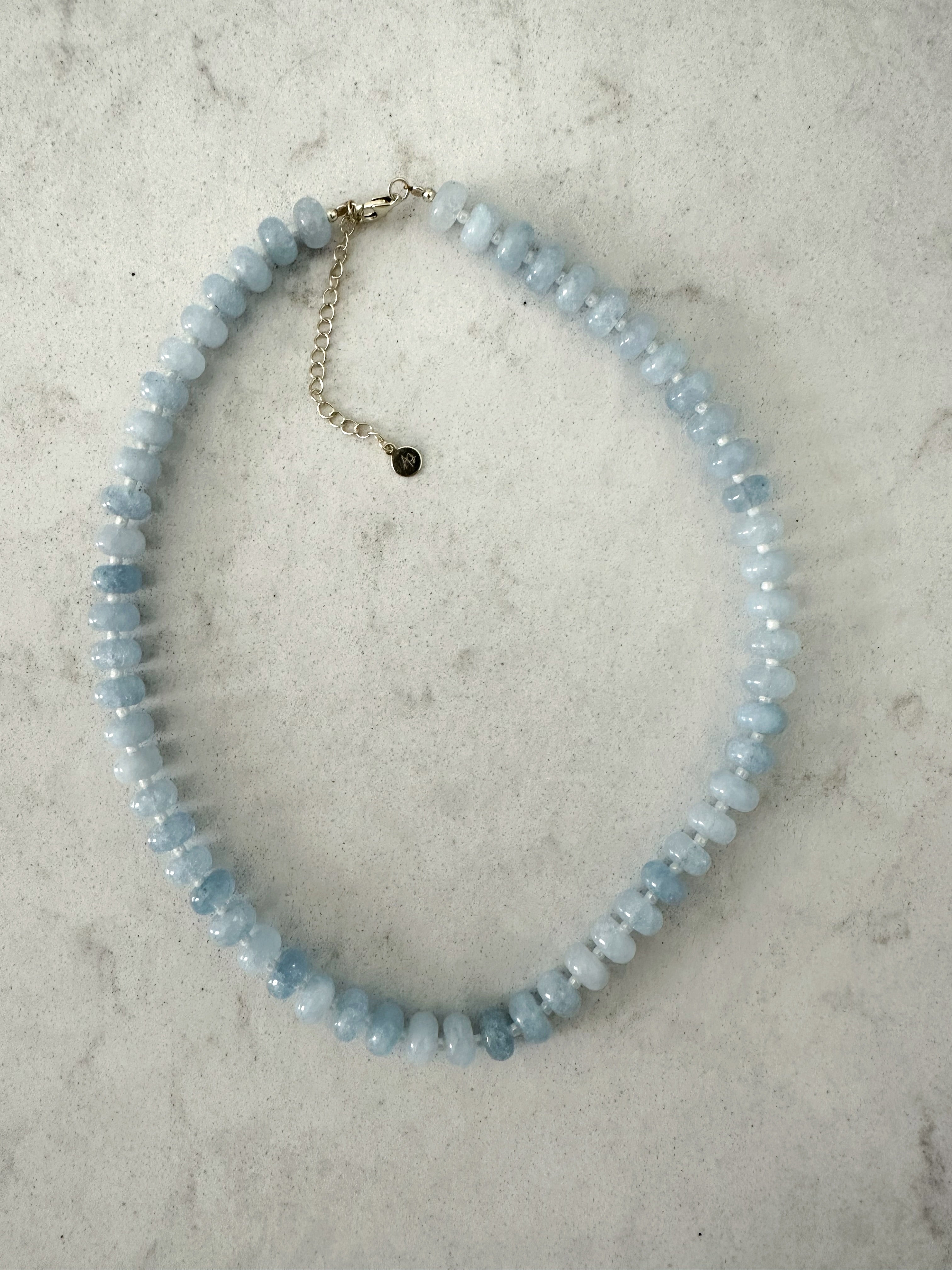 Beaded Gemstone Necklace (Blue Agate)