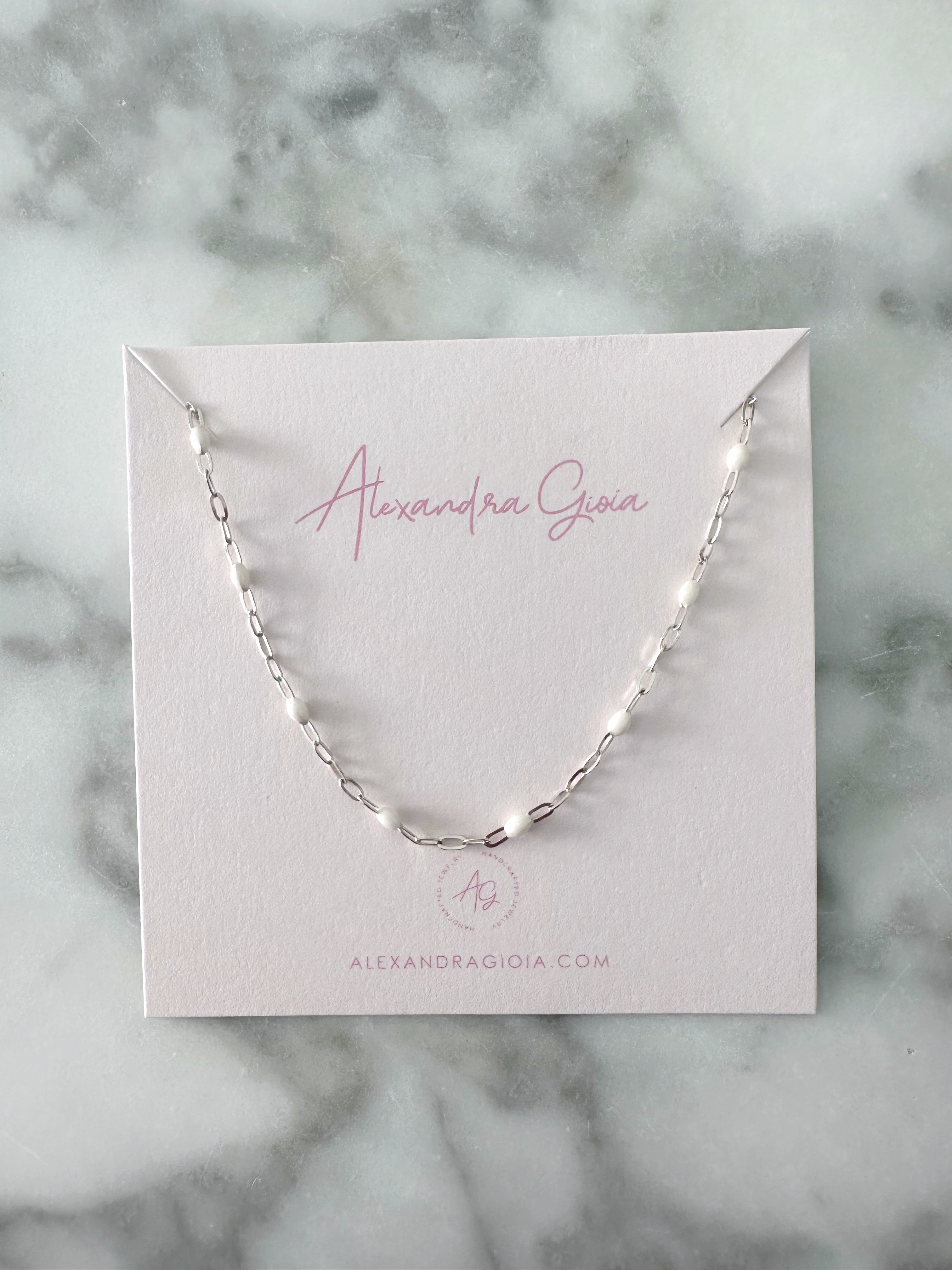 Sterling Silver Enamel Necklace (White)