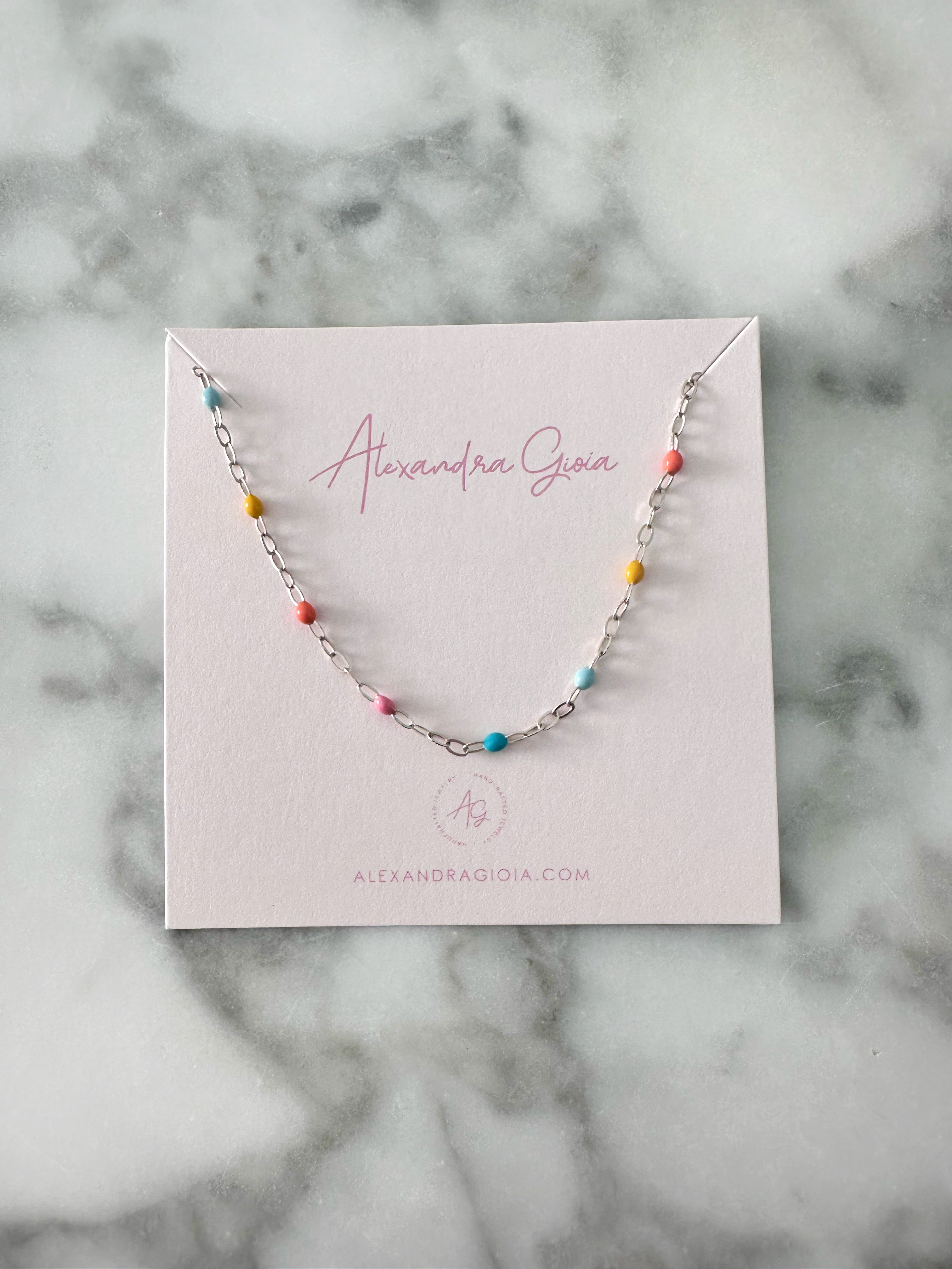 Sterling Silver Enamel Necklace (Multi-Color)