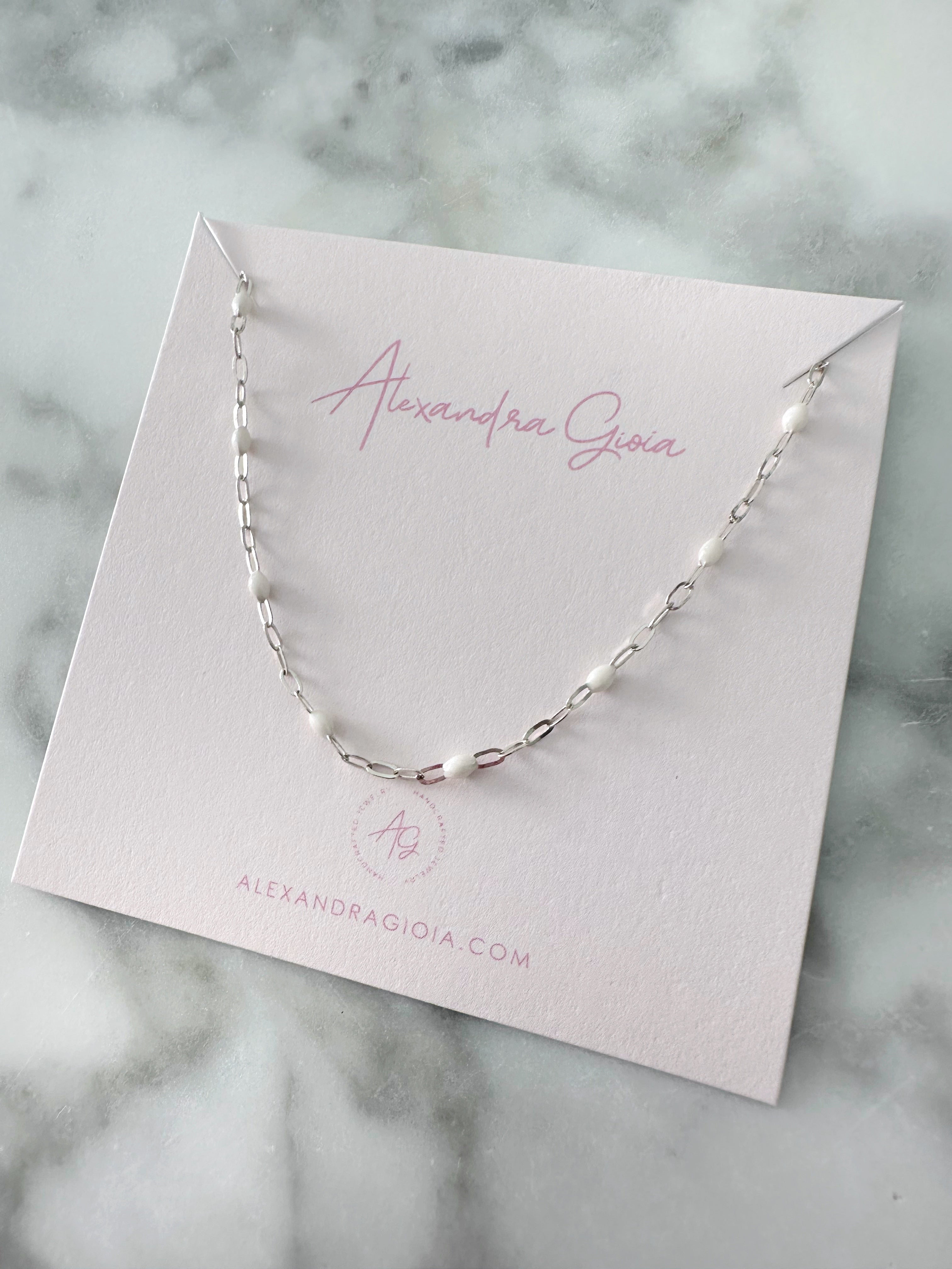 Sterling Silver Enamel Necklace (White)