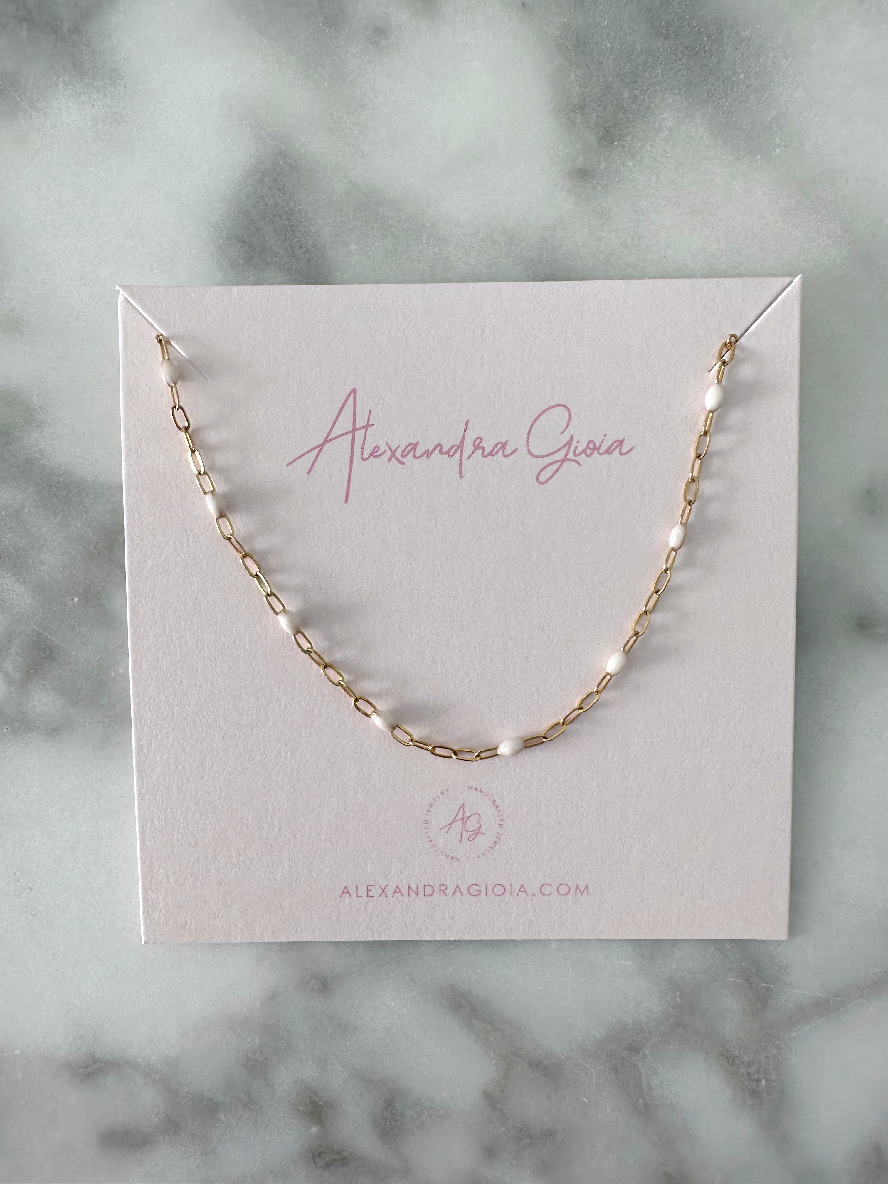 Gold Filled Enamel Necklace (White)