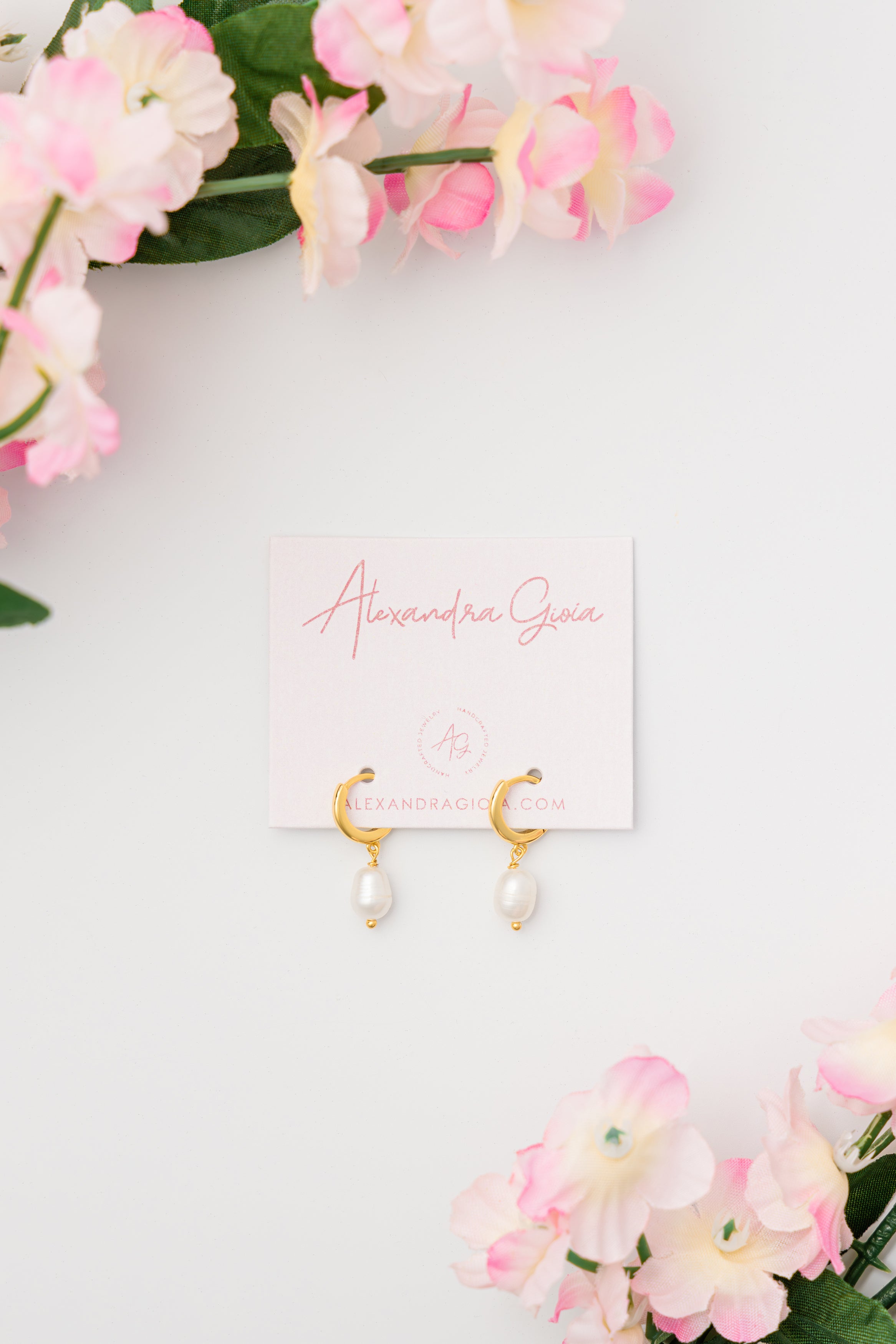 Gold + Pearl Drop Huggie Earrings