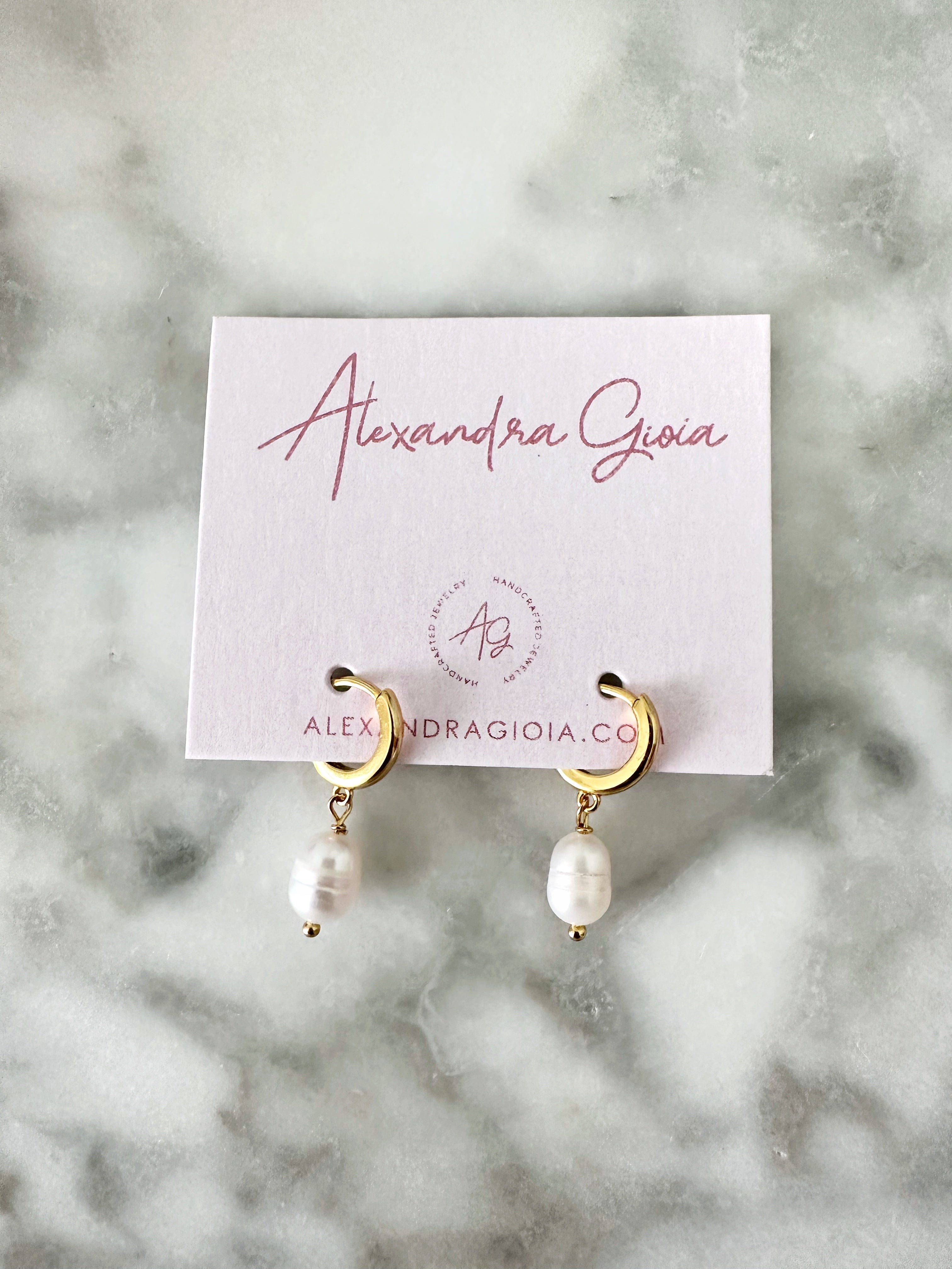 Gold + Pearl Drop Huggie Earrings