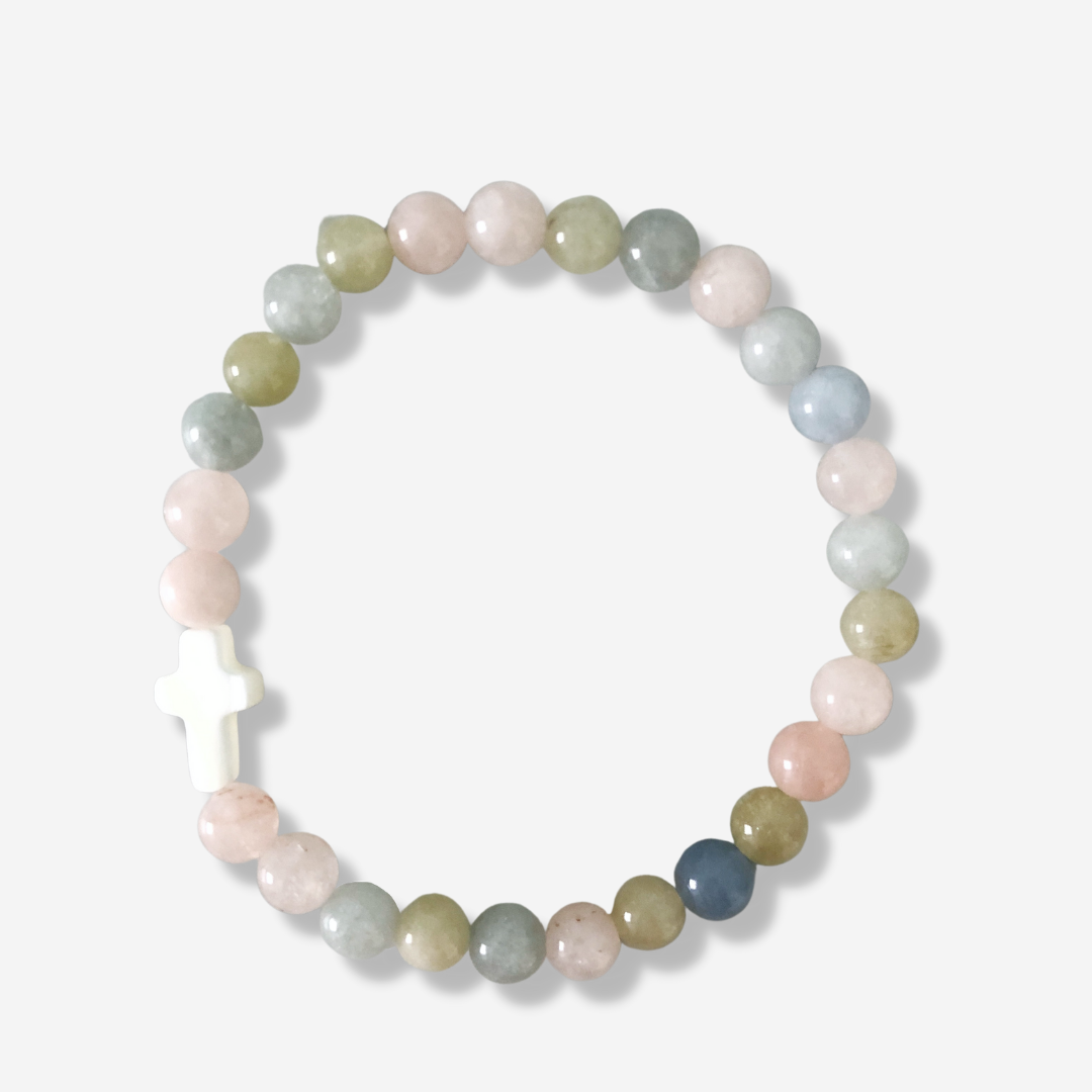 Mother of Pearl Cross Bracelet {Morganite Beading}
