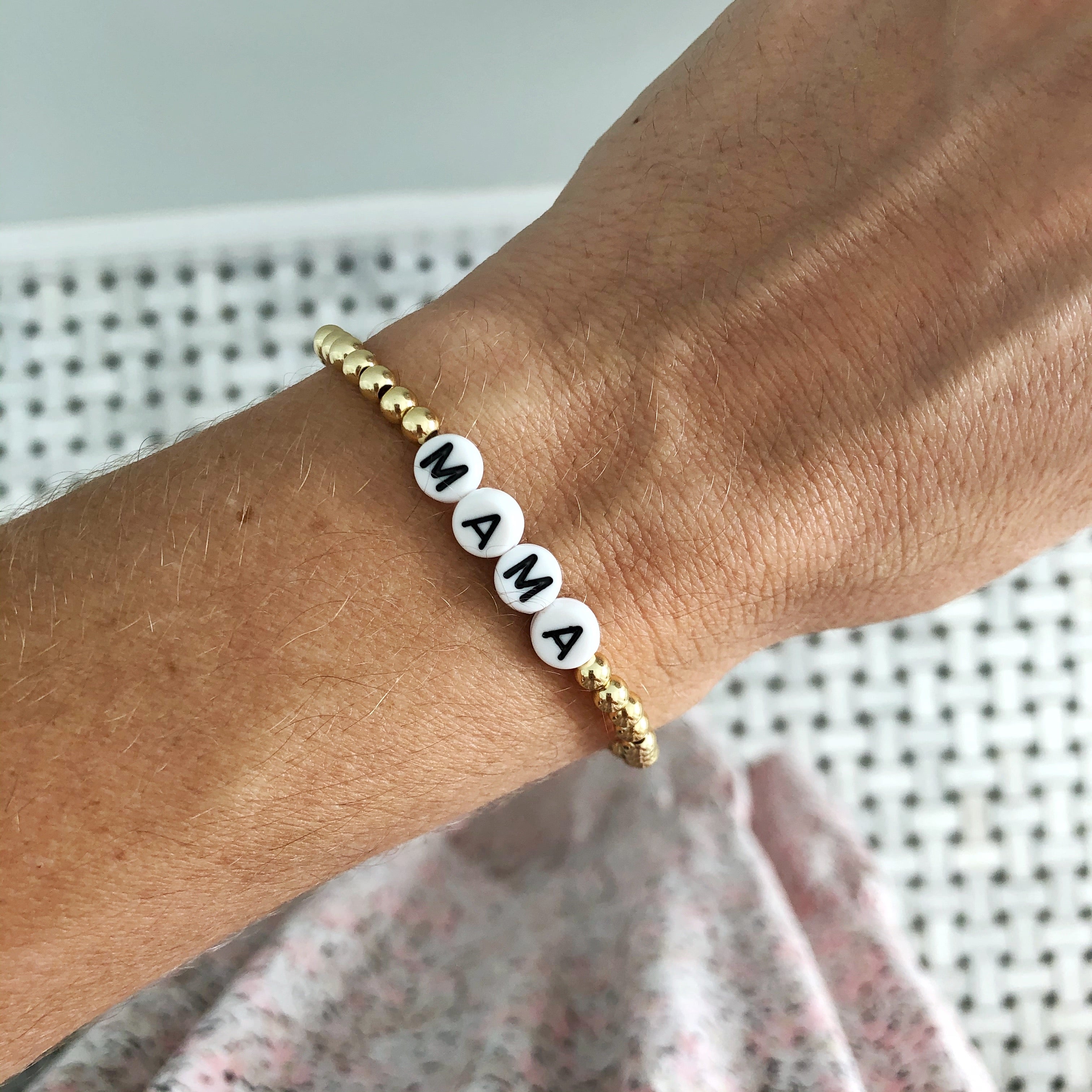 AG Word Bracelet "MAMA" {Gold Ball Beading}