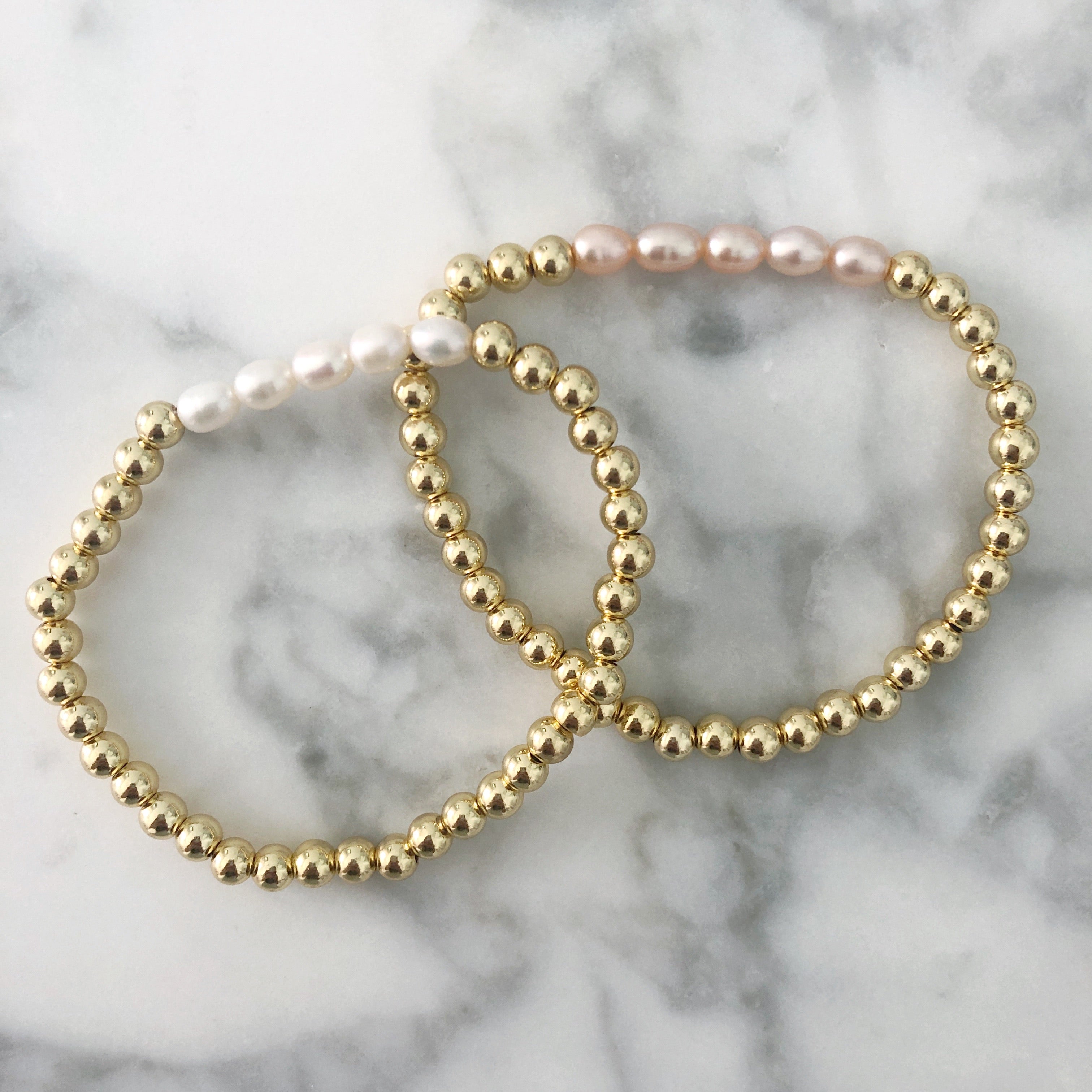 Pearl + Gold Ball Beaded Stackable Bracelet